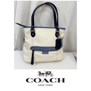 Coach White & Blue Leather Handbag